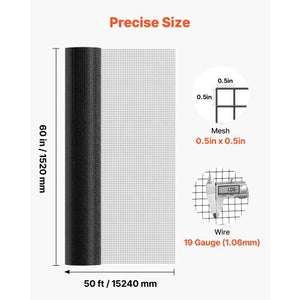 Hardware Cloth 60 in x 50 ft, 1/2 in 19 Gauge Galvanized Wire Mesh Roll, Weather-Resistant Vinyl Coated Chicken Wire Fencing, Heavy Duty Welded Garden Plant Fencing for Rabbit Cage Snake Fence