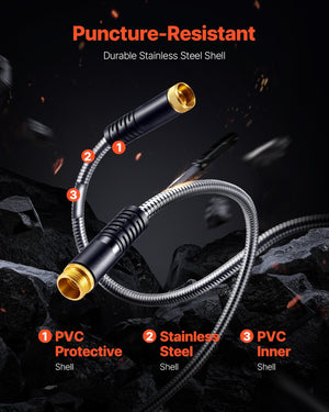 Metal Garden Hose 100 ft, Rust Proof Stainless Steel Water Hose, Heavy Duty Backyard Hose with 10 Function Nozzle, No-Kink & Flexible Water Pipe, Lightweight Metal Hose for Yard, Outdoor