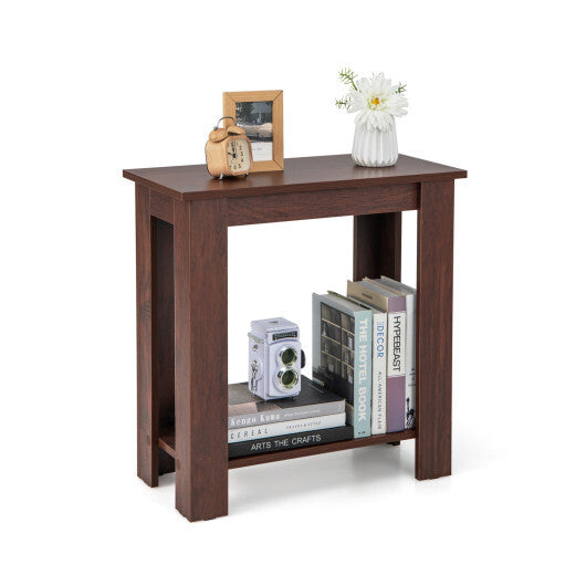 2-Tier Modern Compact End Table with Storage Shelf-Brown - Color: Brown