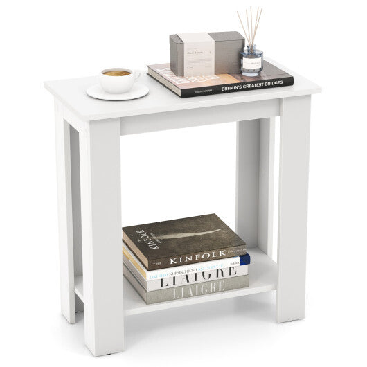 2-Tier Modern Compact End Table with Storage Shelf-White - Color: White