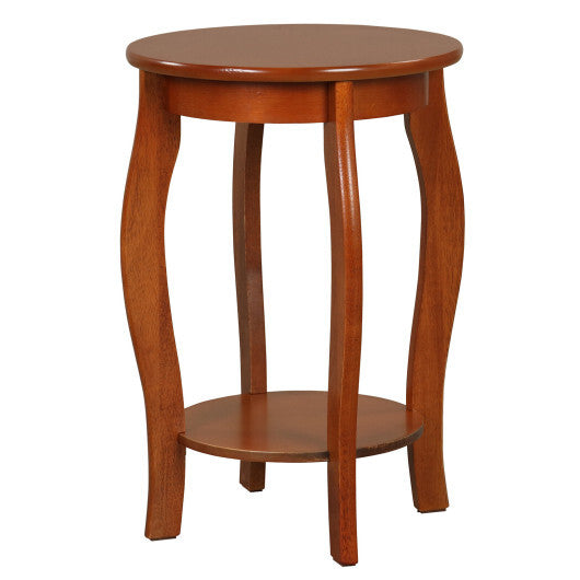 15 Inch 2-Tier Round End Table with Storage Shelf-Walnut - Color: Walnut