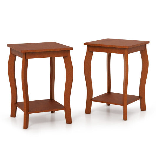 15 Inch 2-Tier Square End Table with Storage Shelf Set of 2-Walnut - Color: Walnut