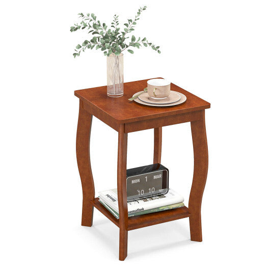 15 Inch 2-Tier Square End Table with Storage Shelf-Walnut - Color: Walnut