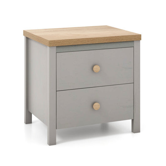 2-Drawer Nightstand with Rubber Wood Legs-Gray