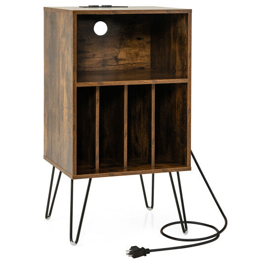 Record Player Stand with Charging Station for Living Room Bedroom-Rustic Brown - Color: Rustic Brown