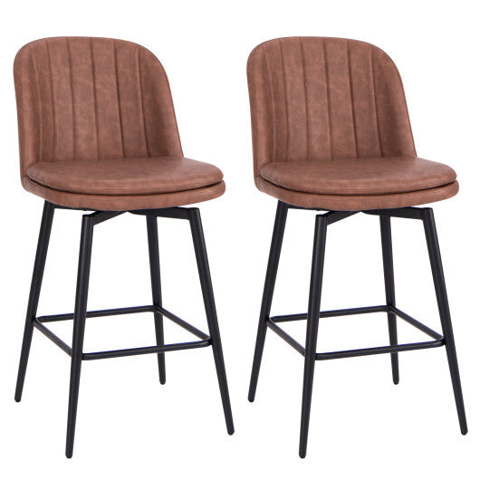 27 Inch Swivel Bar Stool Set of 2 Counter Height Chair with Padded Seat-Black and Brown