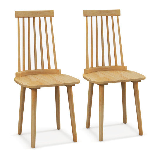 Windsor Dining Chairs Set of 2 with High Spindle Back and Natural Rubber Wood Legs for Dining Room Living Room-Natural