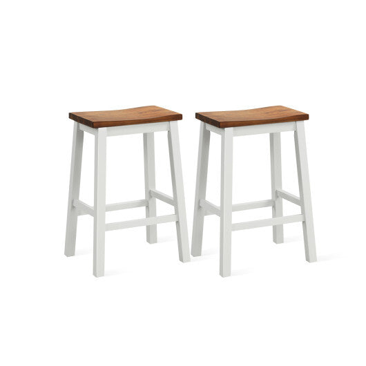 24.5-Inch Set of 2 Saddle Stools Bar Stools with Footrests for Kitchen Island-Walnut & Gray