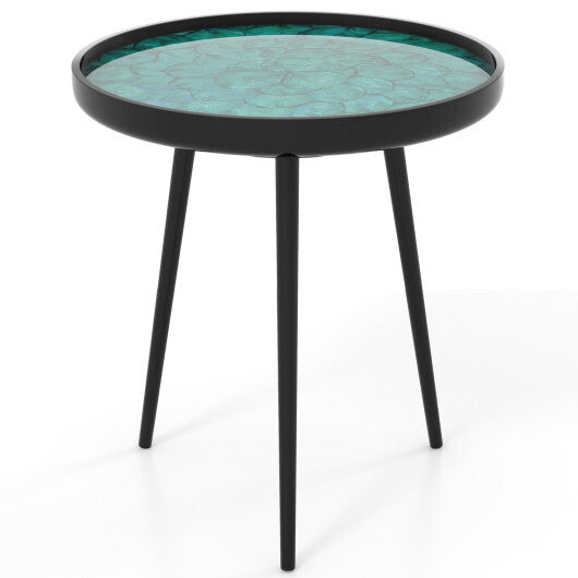 20 Inch Mid-century Modern Coffee End Table with Sea Shell Decoration-Green - Color: Green - Size: L