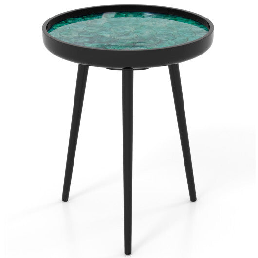 16 Inch Mid-century Modern Coffee End Table with Sea Shell Decoration-Green - Color: Green - Size: M