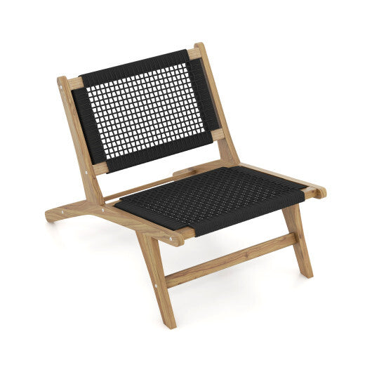 Indoor Outdoor Teak Wooden Chair with Handwoven Cordage Seat and Backrest