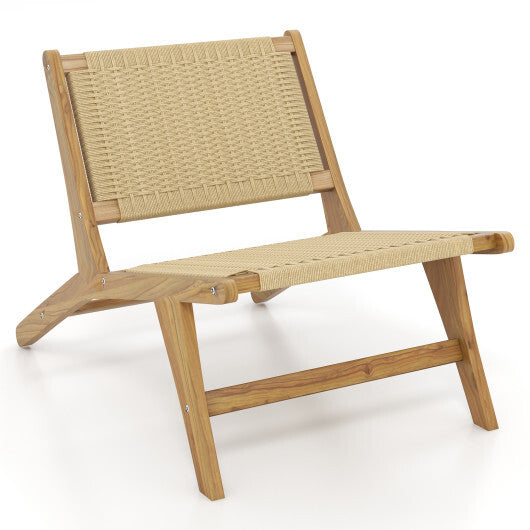 Teak Wooden Chair with Braided Rope Seat and Backrest for Backyard