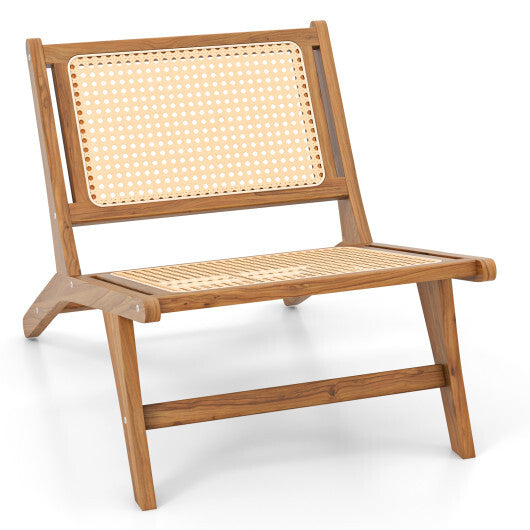 Teak Wooden Chair with Handwoven Rattan Seat and Backrest