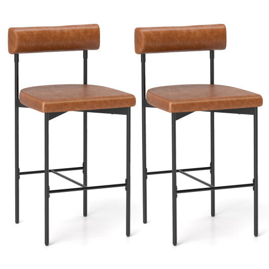 20 Inch Upholstered Bar Stools Set of 2 Counter Height Bar Chairs with  Backrest-Brown