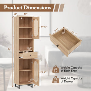 67 Inch Tall Bathroom Cabinet PE Rattan Floor Cabinet with 2 Doors-Natural - Color: Natural