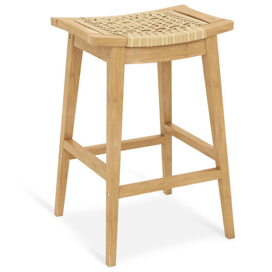 29 Inch Patio Rattan Barstool with Footrest and Saddle Seat