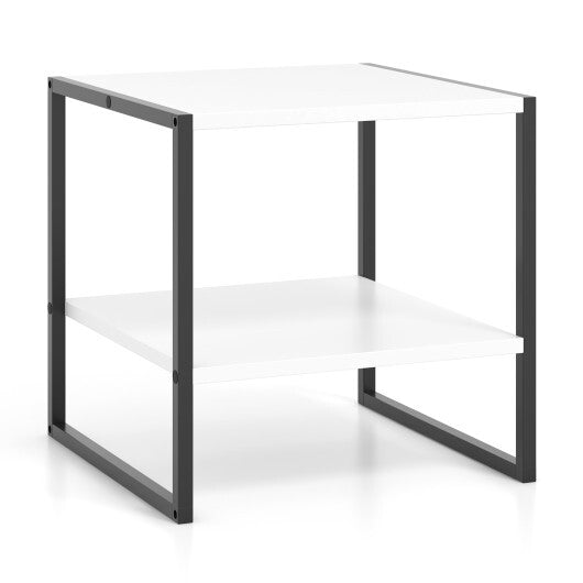 2-Tier Square End Table with Storage Shelf Reversible Design-White