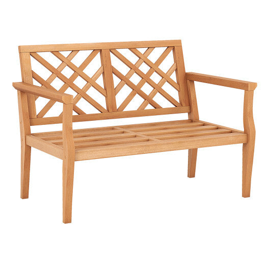 Outdoor Garden Bench 2-Person Teak Wood Bench with Comfy Armrests and Backrest