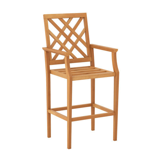 Patio Teak Wood Bar Stool Outdoor Counter Height Chair with Ergonomic Backrest