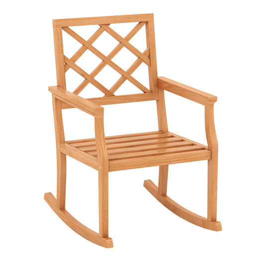 Teak Wood Rocking Chair Oversized Porch Rocker with Backrest and Slatted Seat