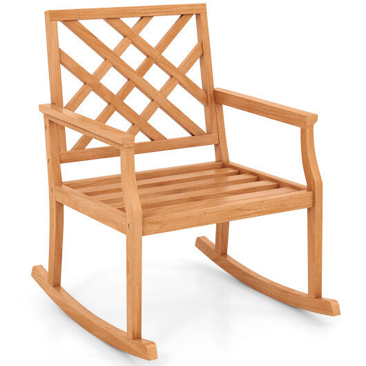 Teak Wood Rocking Chair with Backrest and Slatted Seat