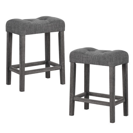 24 Inch Set of 2 Saddle Bar Stools with Padded Seat-Gray