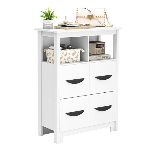 24 Inch Floor Cabinet with 2 Open Compartments and 2 Drawers-White