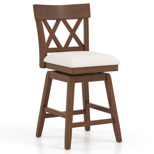 26 Inch Bar Stool with Contoured Backrest and Swivel Padded Seat-Beige