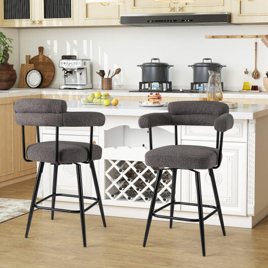 Swivel Bar Stool Set of 2 Counter Height Chairs with Curved Back and Arms-White