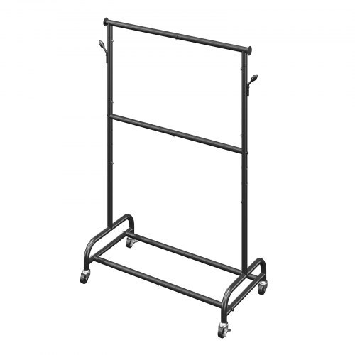 Clothes Rack, Rolling Clothing Garment Rack with Adjustable Crossbar and Side Hooks, 150 lbs Load Capacity, Heavy Duty Carbon Steel Clothing Racks with Wheels for Bedroom, Laundry, Living Room
