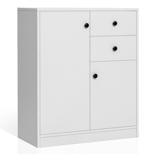 2 Door Storage Base Cabinet with 3-Tier Shelf-White