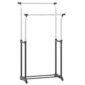 Rolling Clothes Rack Double Rod Garment Rack with Adjustable Height