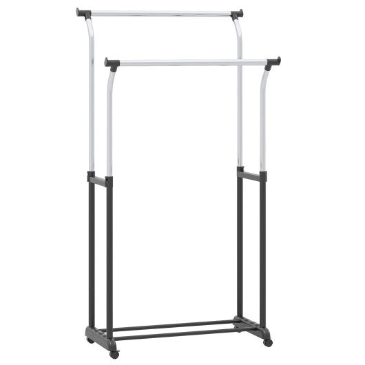 Rolling Clothes Rack Double Rod Garment Rack with Adjustable Height