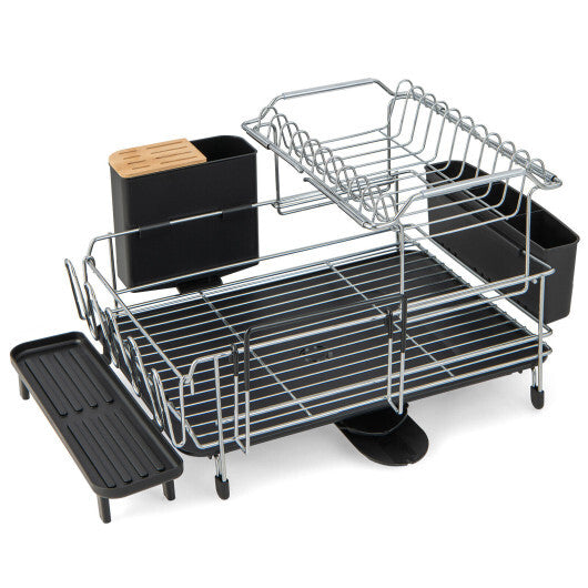 2-Tier Detachable Dish Rack with Drainboard and 360? Swivel Spout