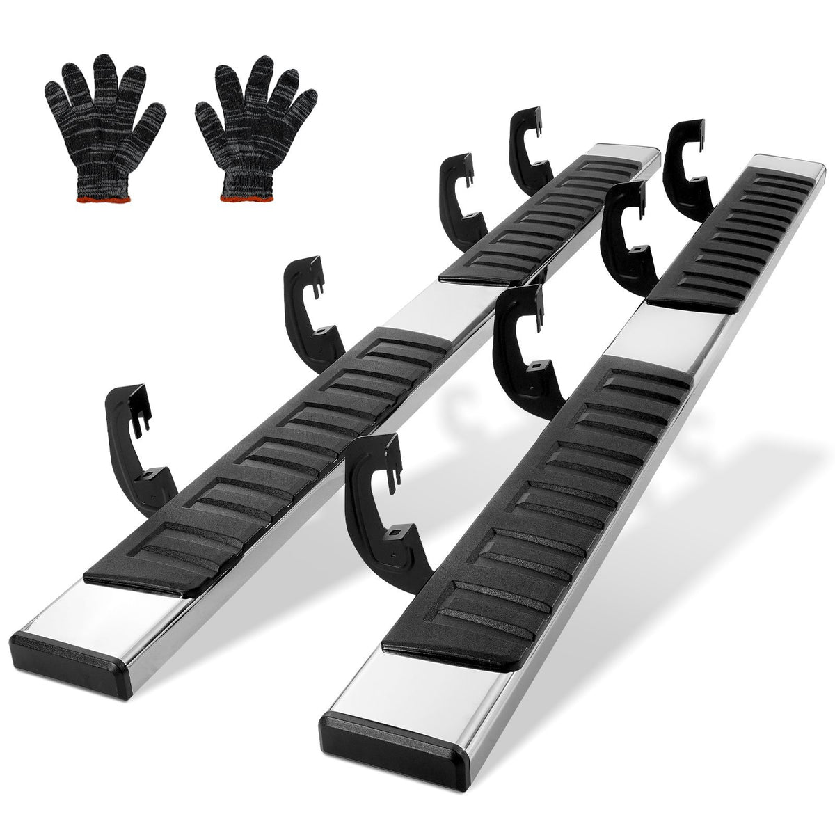 Running Boards, 6" Step Bars Compatible with 2007-2018 Chevy Silverado/GMC Sierra 1500 Crew Cab/2019 2500HD 3500HD 1500 LD, 201 Stainless Steel Side Steps Nerf Bars, 500LBS Capacity, 2 Piece