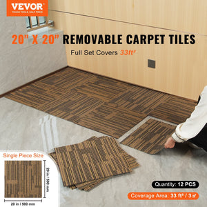 Carpet Tiles Reusable, 20"x 20"Carpet Squares With Padding Attached, Soft Padded Carpet Tiles, Easy Install DIY for Bedroom Living Room (12Tiles, Mixed Brown)