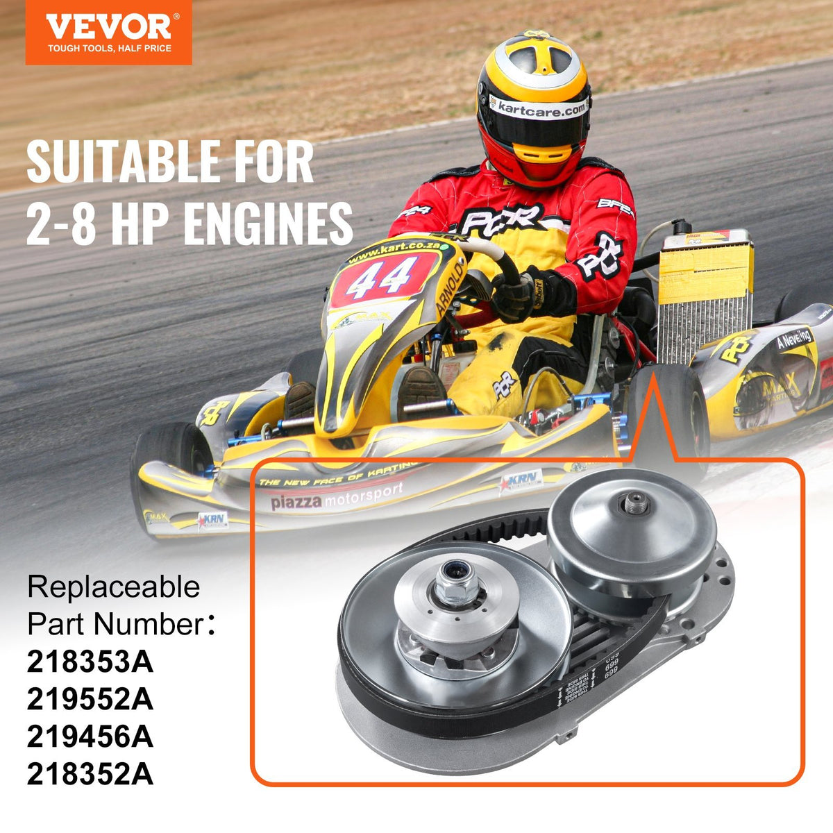 Drive Clutch, 2-8HP Engine, 2000 RPM High-Strength Drive Clutch with Asymmetric Designed Wheels & Robust Rubber Belt, Sturdy & Durable Clutch with Full Accessories, Fit for Various Engines