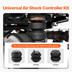 Air Shock Controller Kit, 12V 100PSI On Board Air Compressor System, Air Ride Suspension Compressor Kit with Single Path System, Pressure Gauge & Air Line for Trucks Vans