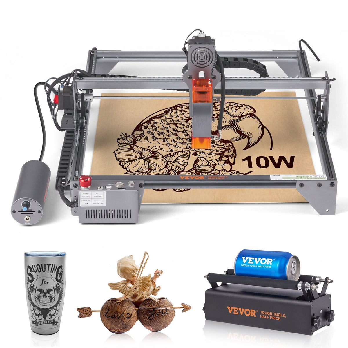 Laser Engraver, 10W Output Laser Engraving Machine, 15.7" x 15.7" Large Working Area, 10000mm/min Movement Speed, Compressed Spot with Rotary Roller, Laser Cutter for Wood, Certain Metal
