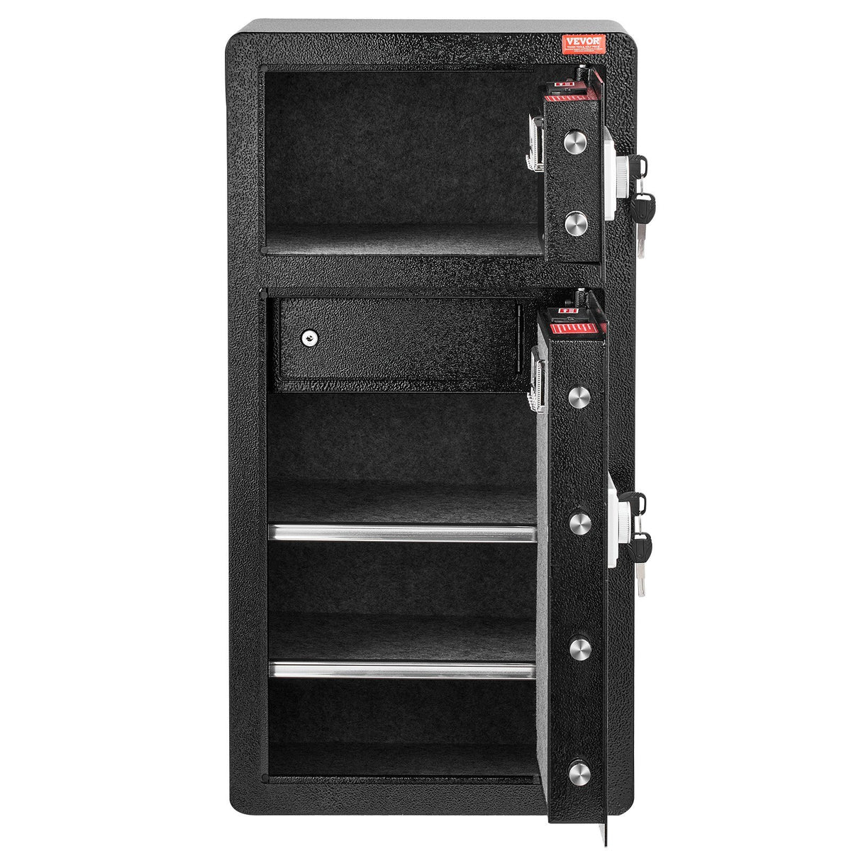 Double Doors 5.5 cu.ft Safe Box with Key Lock & Password, Safe Lock Box with Fireproof Bag, Key Rack, LED Light, 2 Height Adjustable and Removable Divider and 1 Cabinet for Money, Documents, Jewelry and Valuables, Black