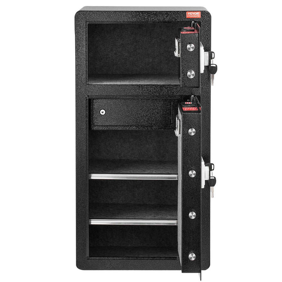 Double Doors 5.5 cu.ft Safe Box with Key Lock & Password, Safe Lock Box with Fireproof Bag, Key Rack, LED Light, 2 Height Adjustable and Removable Divider and 1 Cabinet for Money, Documents, Jewelry and Valuables, Black