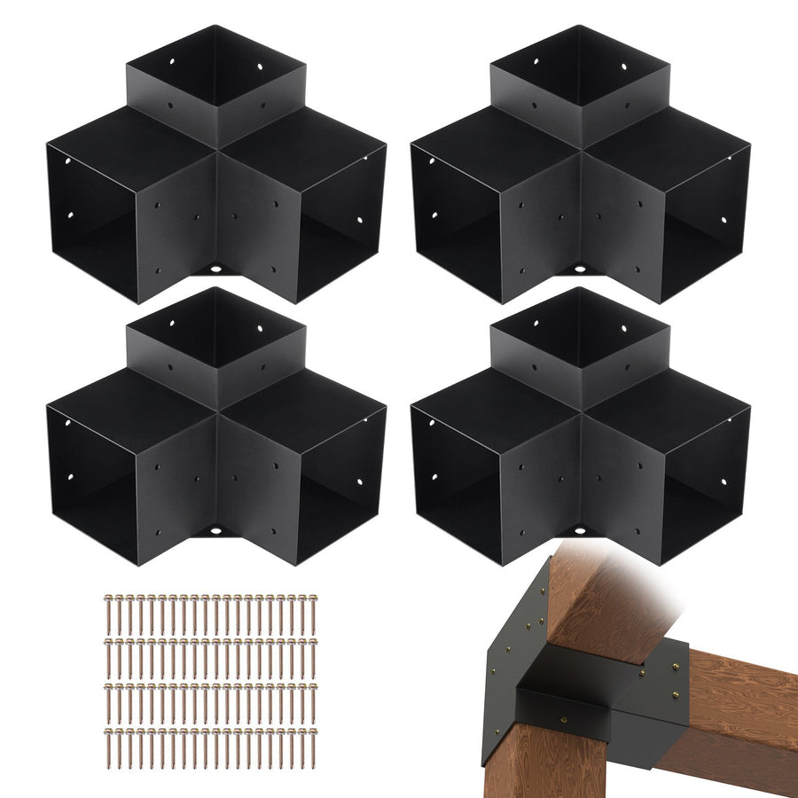 Pergola Bracket Kit 6''x6''(Inner Size 5.6x5.6), 4pcs 3-Way Heavy Duty Corner Bracket Woodworks DIY Post Base Kit, Easy Installation Wooden Beams for Gazebos, Patio Pergolas, Log Cabin Outdoor