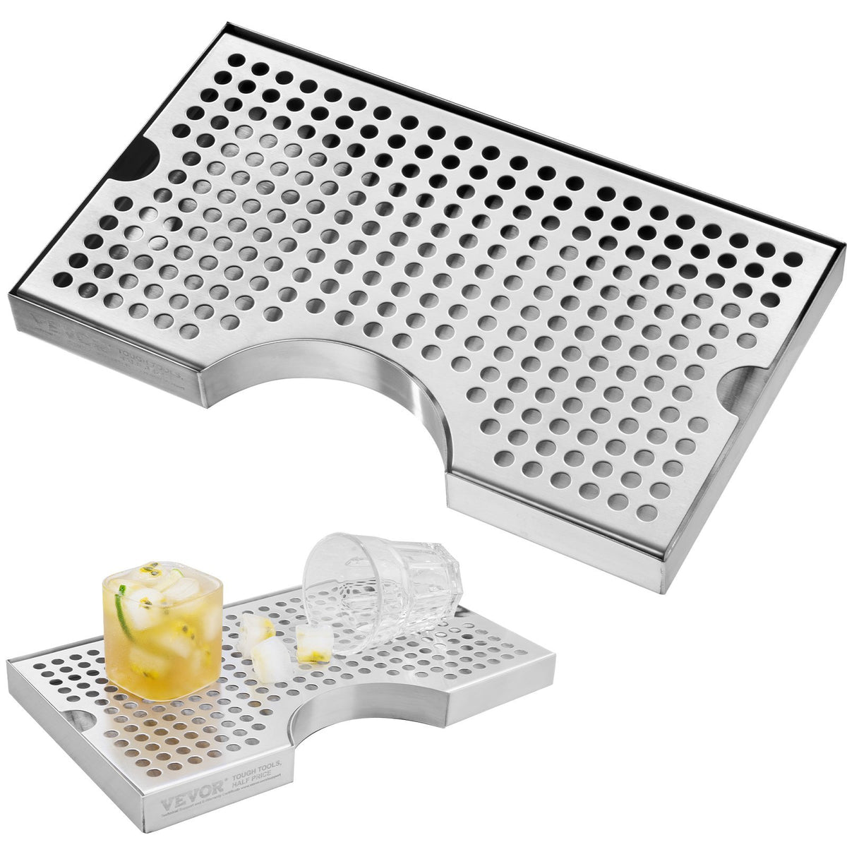 Kegerator Beer Drip Tray, 304 Stainless Steel Keg Drip Trays with 4 Non-Slip Rubber Pads and Detachable Cover, Heat / Cold Resistant Beer Tower Drip Pan for Bar Restaurant Coffee Shop Home
