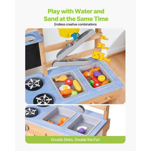 Mud Kitchen, Outdoor Mud Kitchen for Kids, Wood Outdoor Play Kitchens with Stoves, Hooks, Sinks, Planting Shovels, Spatulas, Handle, Cookware Pots and Accessories, Play with Water and Sand
