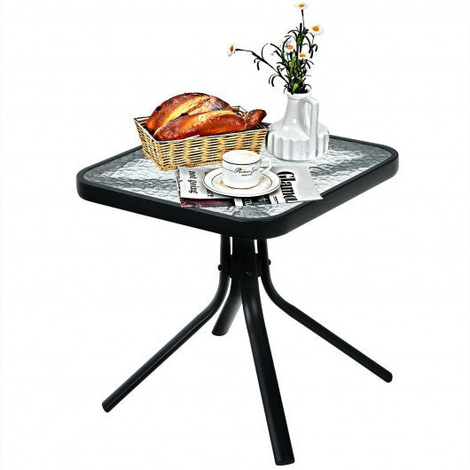 Tempered Glass Top Patio Table with Heavy-duty Metal Frame for Garden Poolside-Black