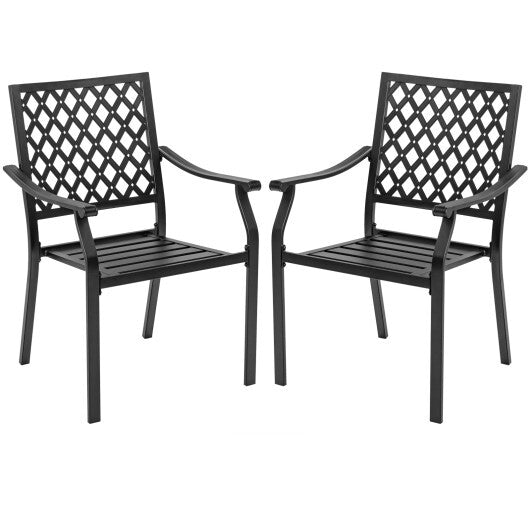 Set of 2 Patio Dining Chairs with Curved Armrests and Reinforced Steel Frame