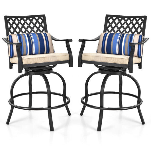 Set of 2 Outdoor Bar Height Chair with Soft Cushions