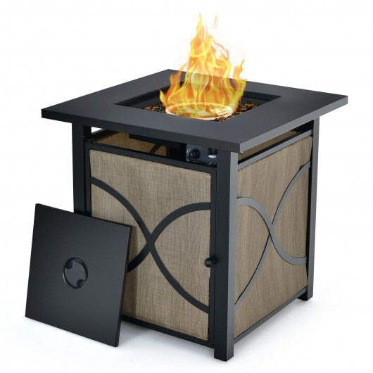 25 Inch 40000 BTU Propane Fire Pit Table with Lid and Fire Glass