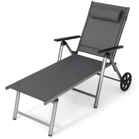 Adjustable Patio Folding Chaise Lounge Chair with Wheels