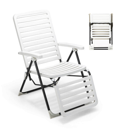 PP Folding Patio Chaise Lounger with 7-Level Backrest and Cozy Footrest